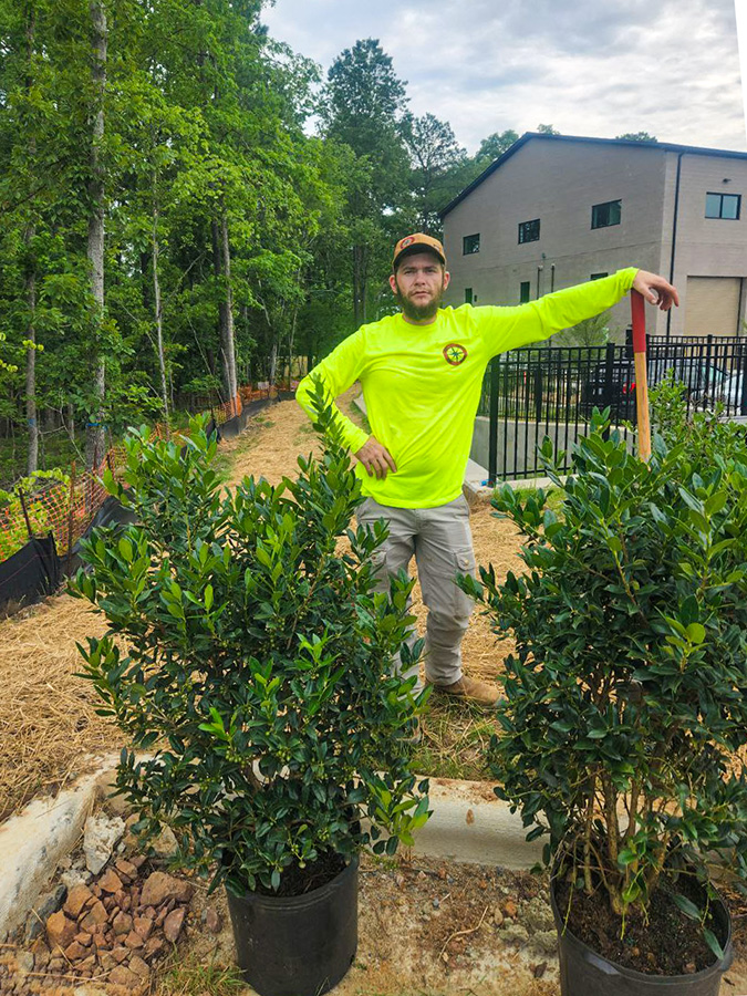 An East Coast Civil Group worker during the planting phase of bioretention pond construction.