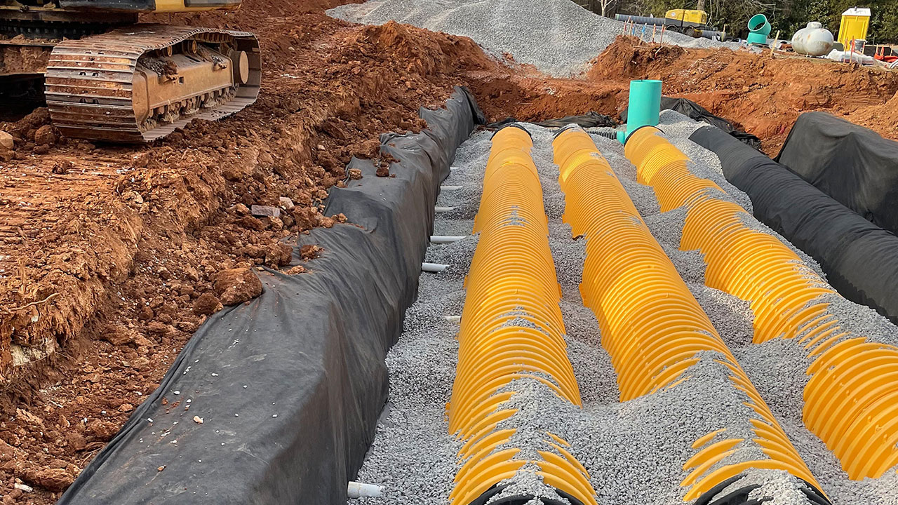 An underground stormwater detention system, being installed near Raleigh, NC.
