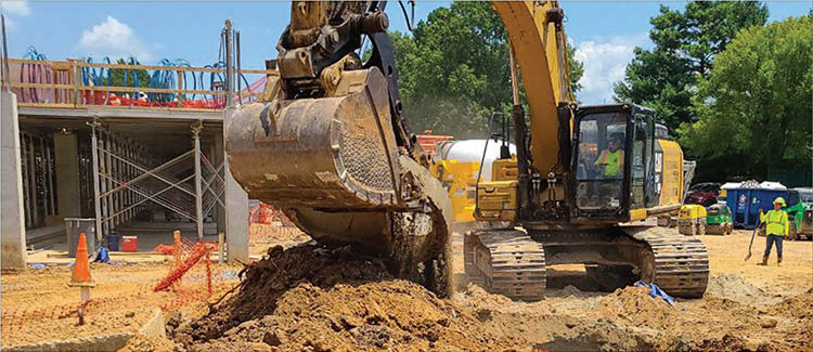 Excavation work in progress at a construction site in central North Carolina.