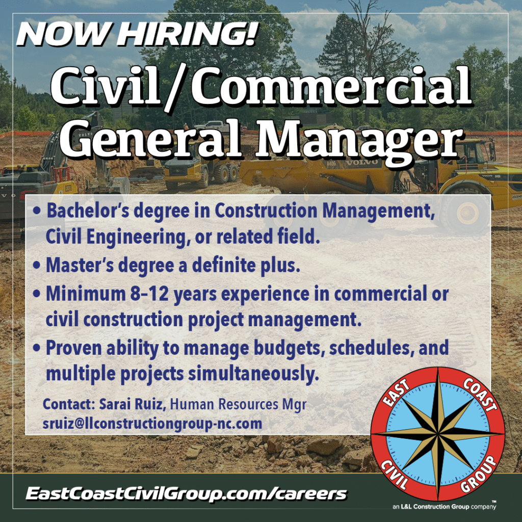 East Coast Civil Group is now hiring a Civil / Commercial General Manager.